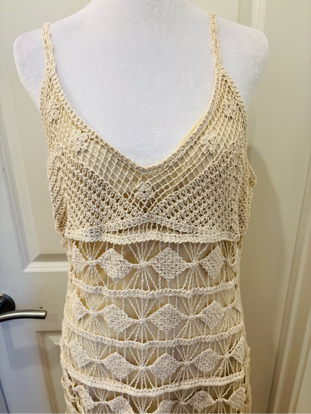 NWT REBELLION Cream Crochet Maxi Dress - Lightweight Summer Cover-Up- L - Picture 3 of 11